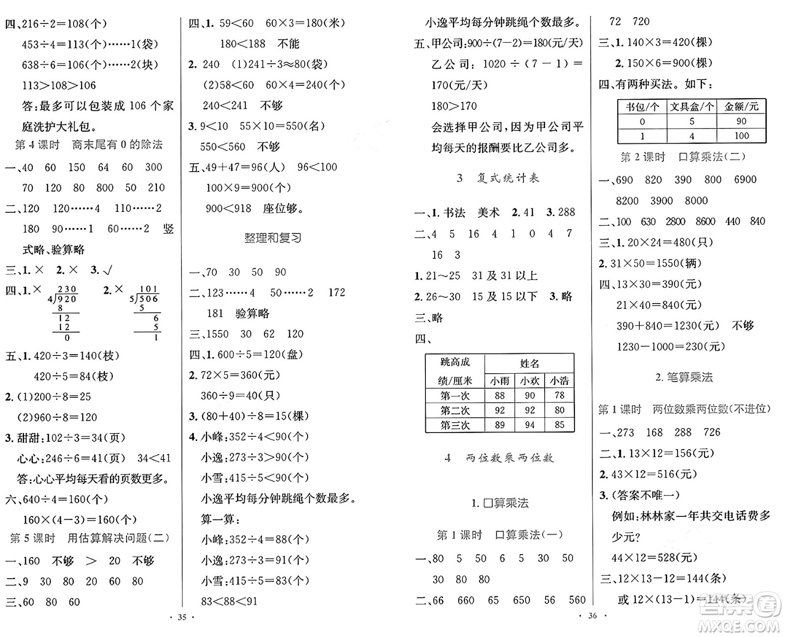 人民教育出版社2025年春小學(xué)同步測控優(yōu)化設(shè)計三年級數(shù)學(xué)下冊人教版答案