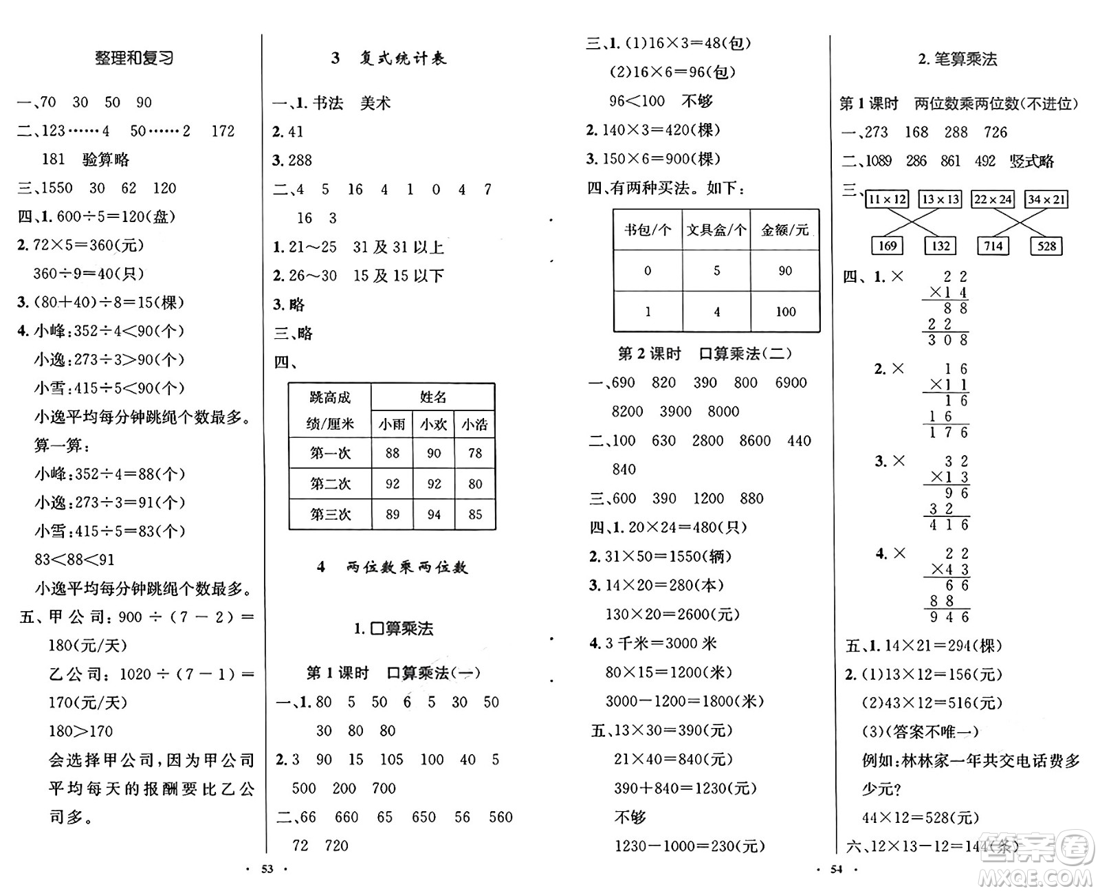 人民教育出版社2025年春小學同步測控優(yōu)化設計三年級數(shù)學下冊人教版新疆專版增強版答案