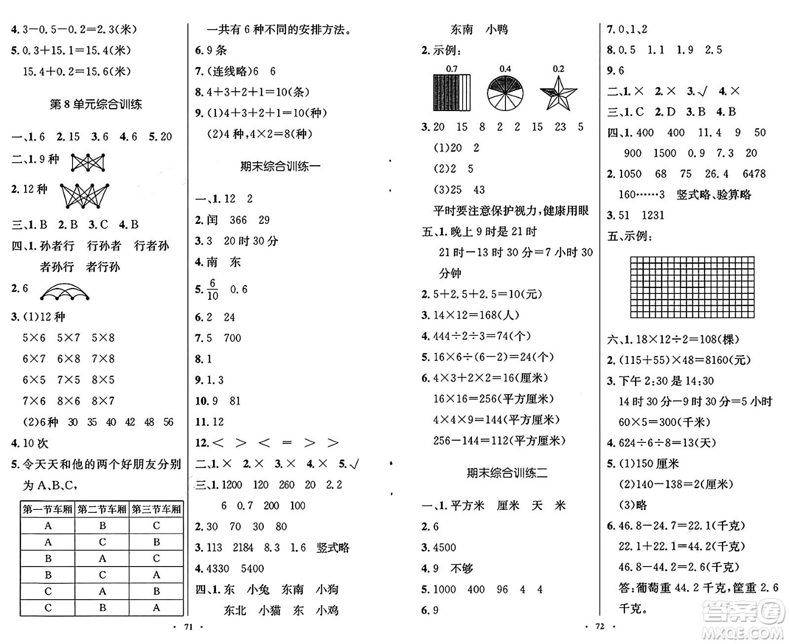 人民教育出版社2025年春小學同步測控優(yōu)化設計三年級數(shù)學下冊人教版新疆專版增強版答案