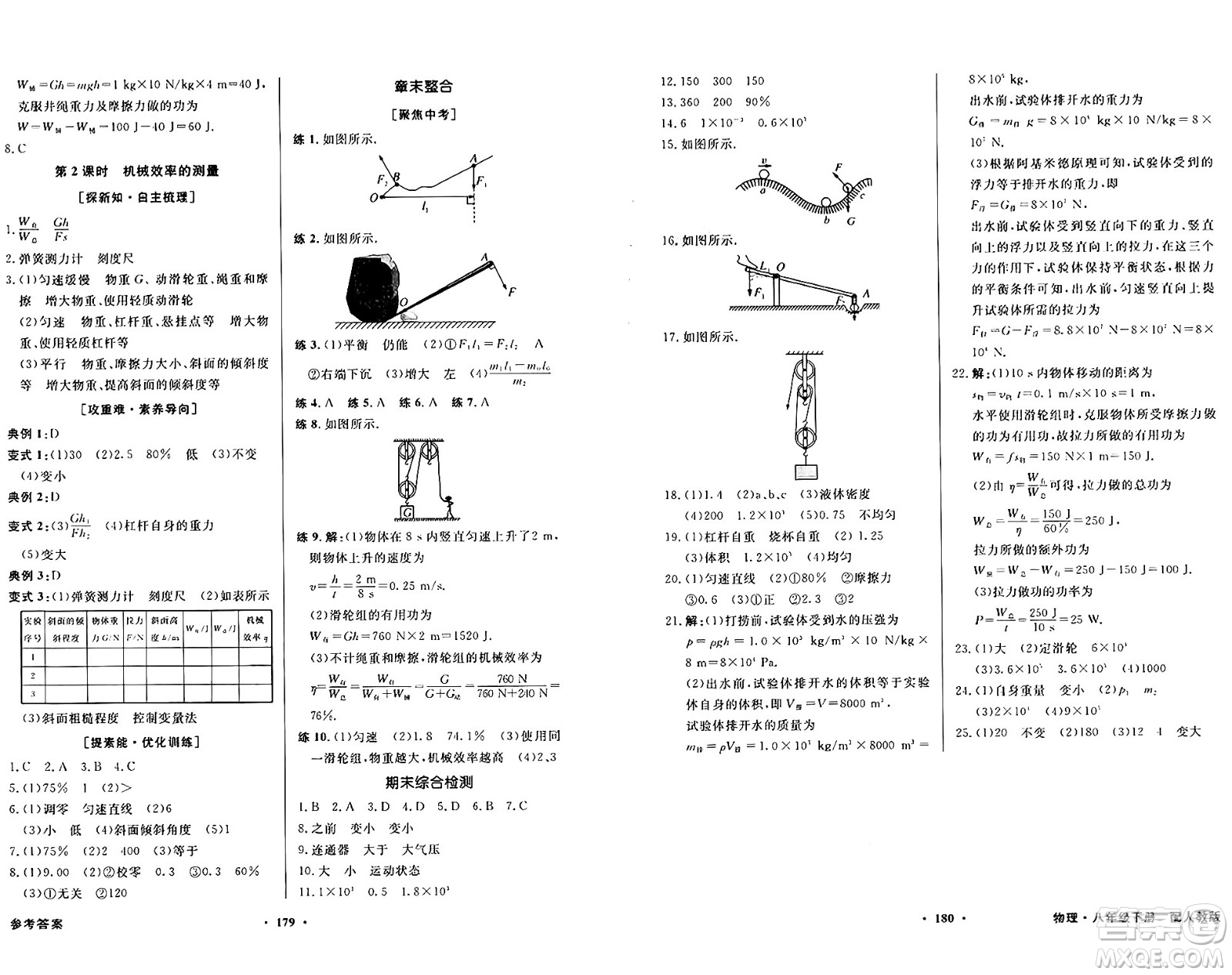 人民教育出版社2025年春百年學典同步導學與優(yōu)化訓練八年級物理下冊人教版答案