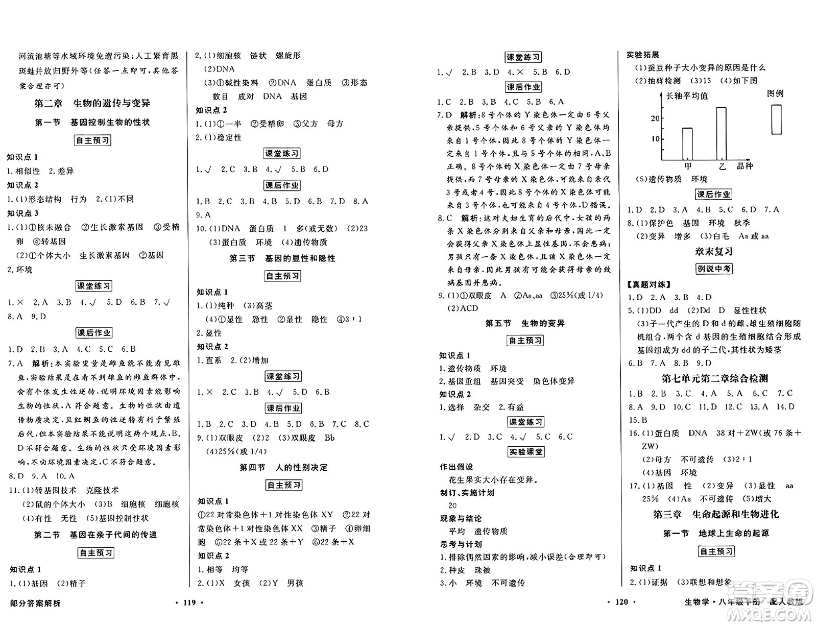 人民教育出版社2025年春百年學(xué)典同步導(dǎo)學(xué)與優(yōu)化訓(xùn)練八年級生物下冊人教版答案