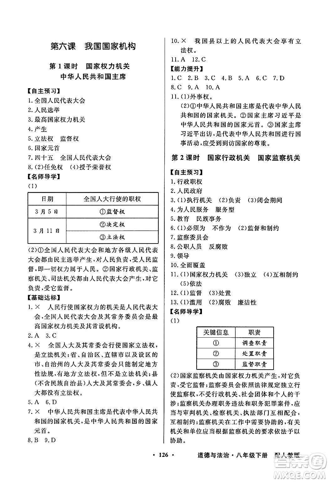 人民教育出版社2025年春百年學(xué)典同步導(dǎo)學(xué)與優(yōu)化訓(xùn)練八年級道德與法治下冊人教版答案