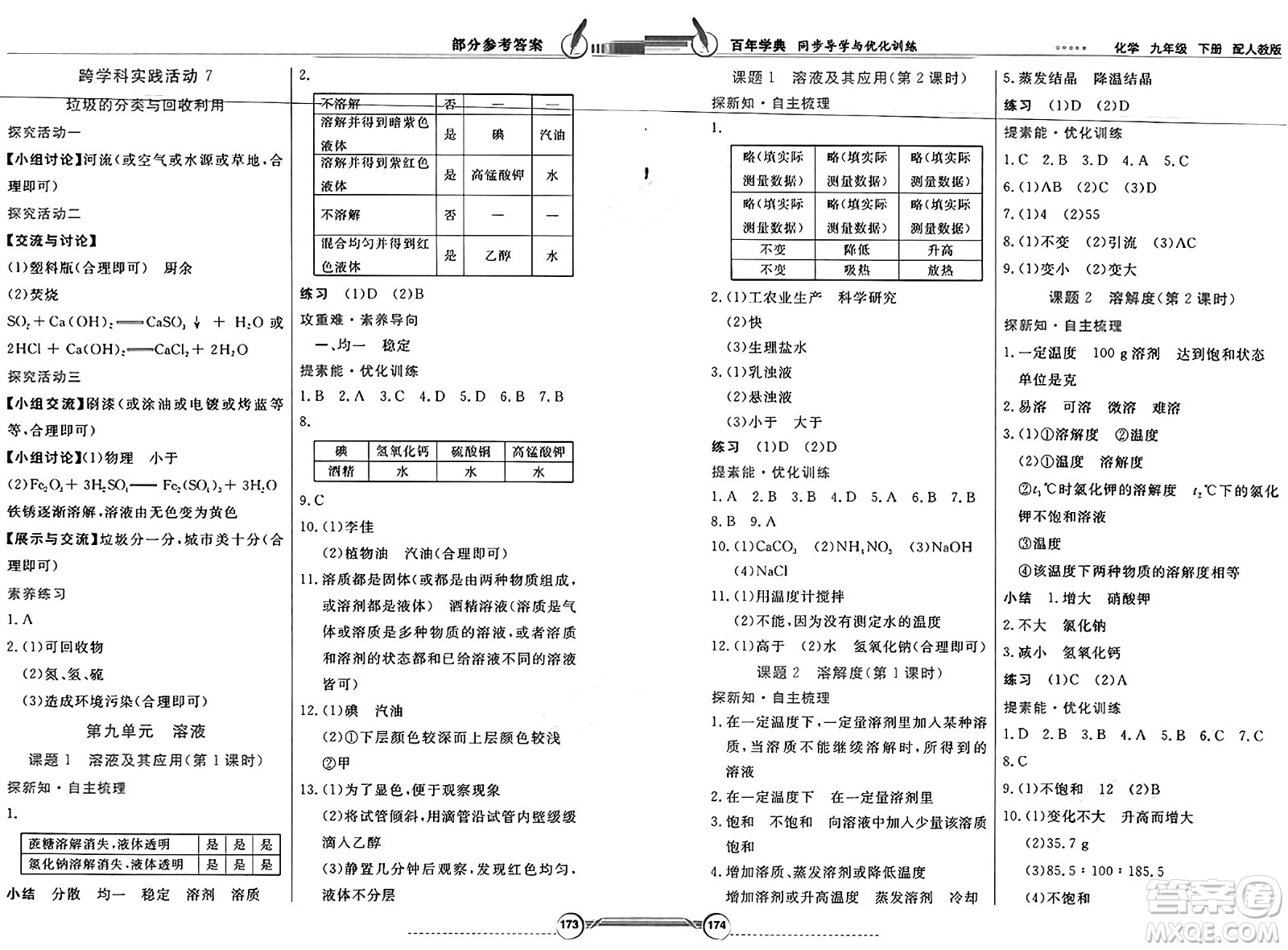 人民教育出版社2025年春百年學(xué)典同步導(dǎo)學(xué)與優(yōu)化訓(xùn)練九年級化學(xué)下冊人教版答案