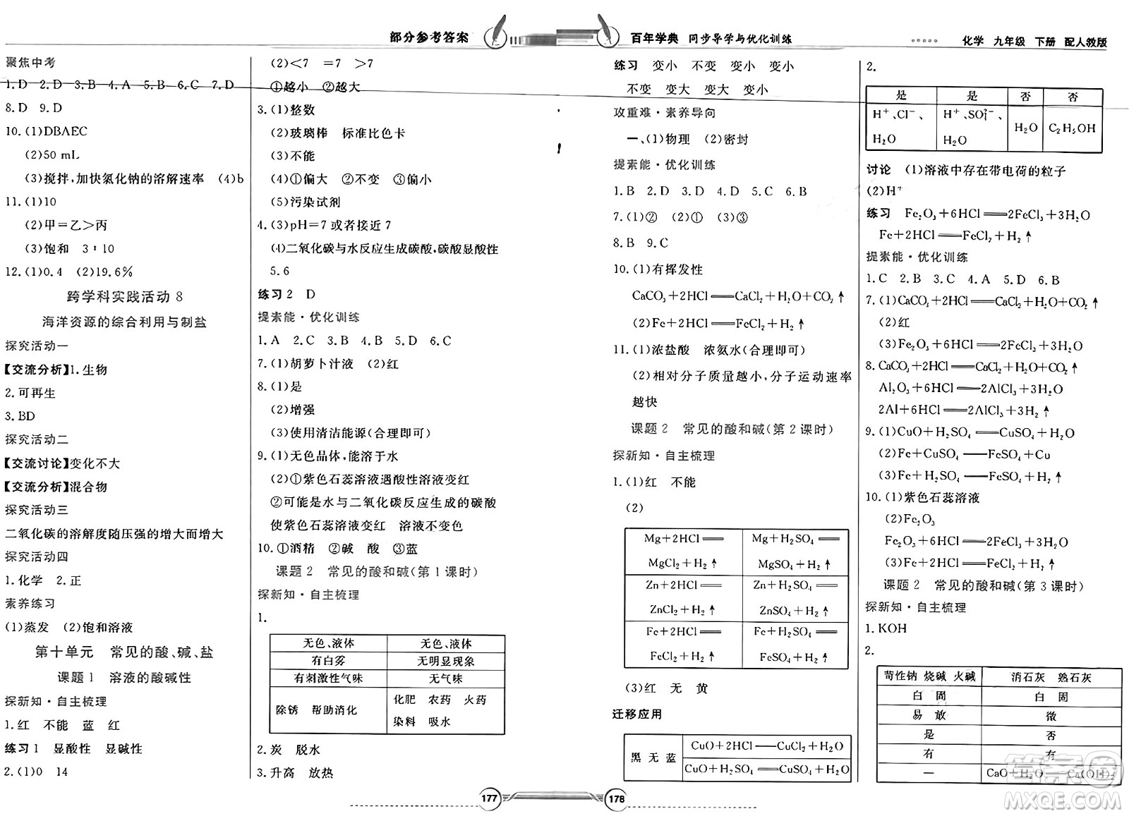 人民教育出版社2025年春百年學(xué)典同步導(dǎo)學(xué)與優(yōu)化訓(xùn)練九年級化學(xué)下冊人教版答案