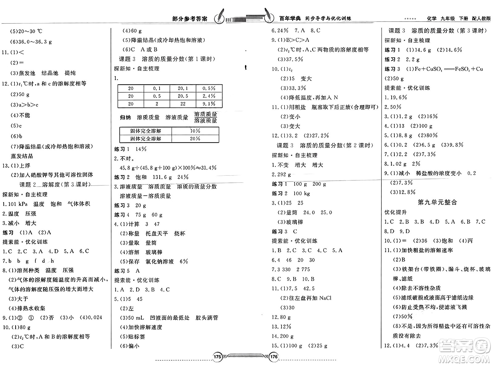 人民教育出版社2025年春百年學(xué)典同步導(dǎo)學(xué)與優(yōu)化訓(xùn)練九年級化學(xué)下冊人教版答案