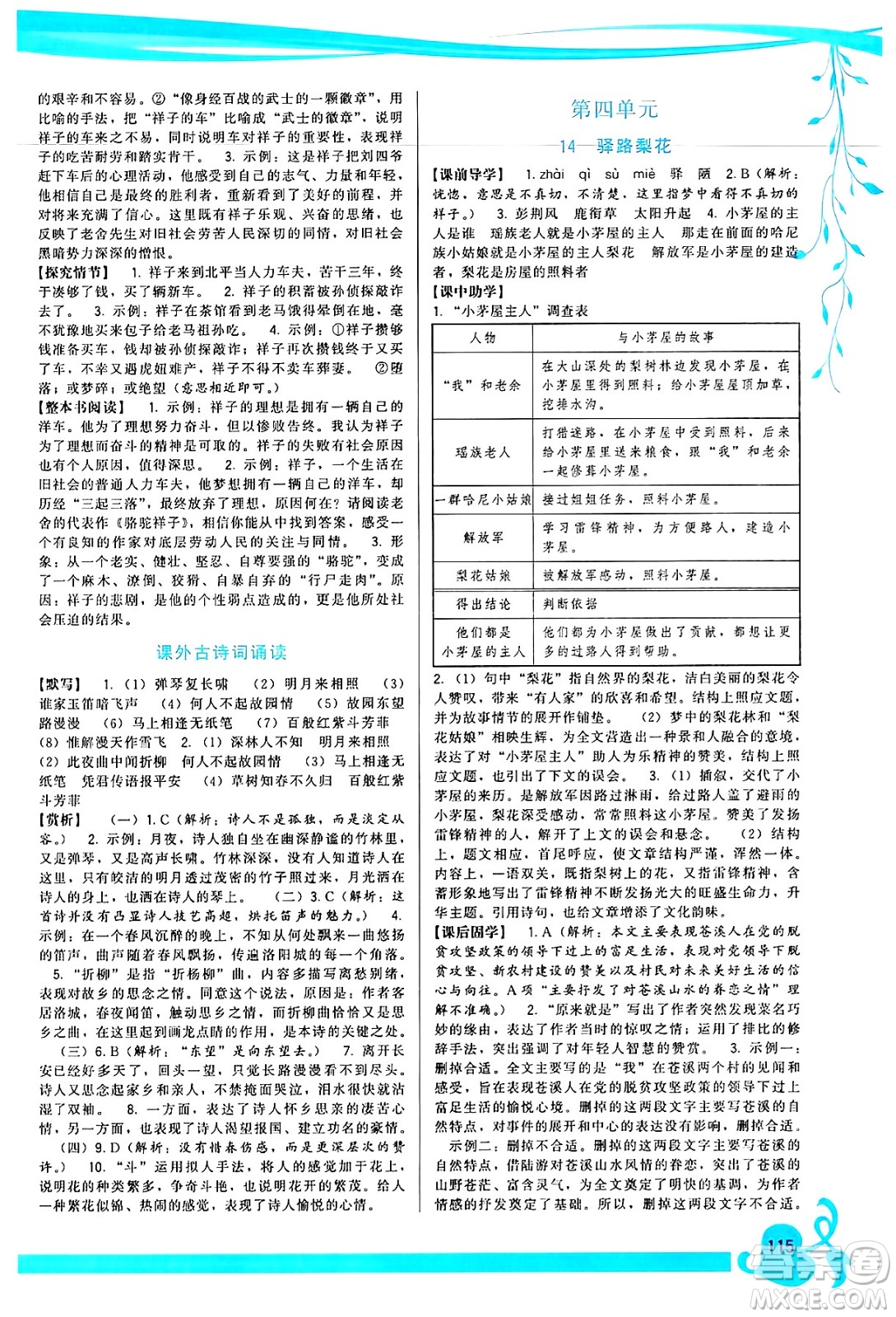 福建人民出版社2025年春頂尖課課練七年級(jí)語(yǔ)文下冊(cè)人教版答案