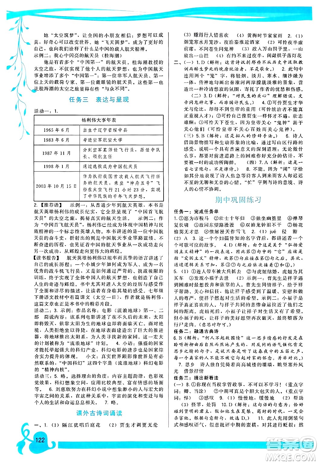 福建人民出版社2025年春頂尖課課練七年級(jí)語(yǔ)文下冊(cè)人教版答案