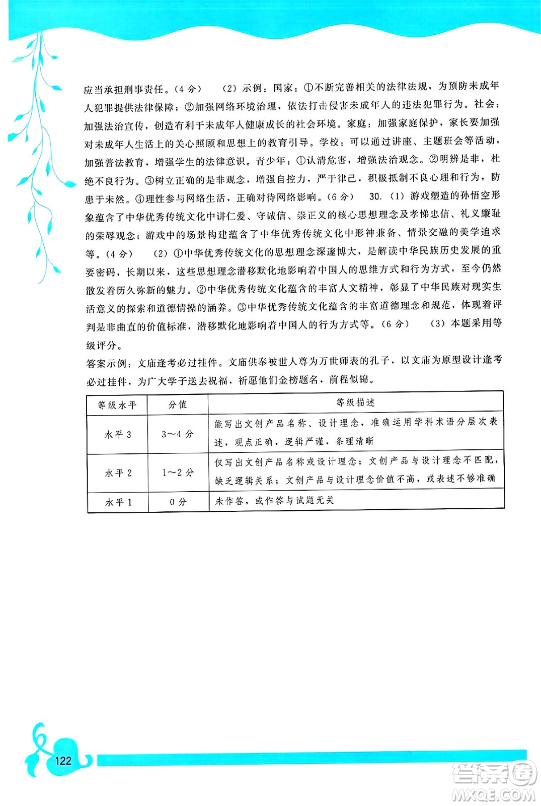 福建人民出版社2025年春頂尖課課練七年級道德與法治下冊人教版答案