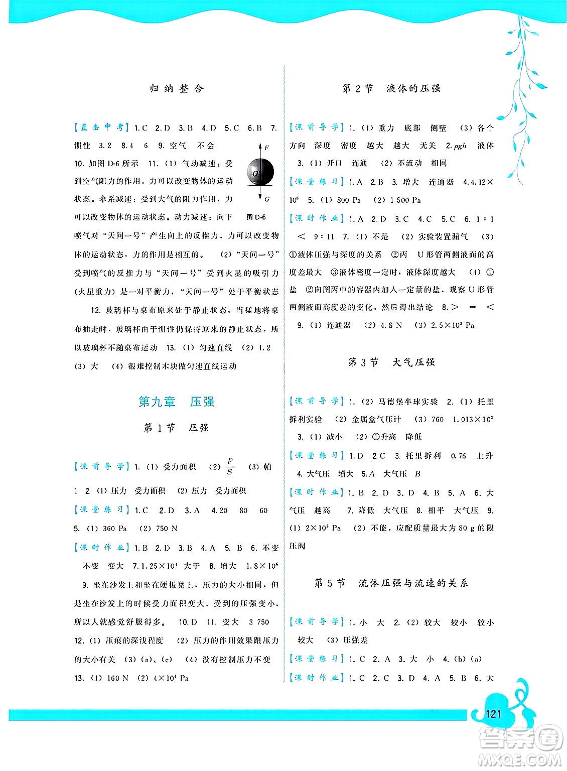 福建人民出版社2025年春頂尖課課練八年級物理下冊人教版答案