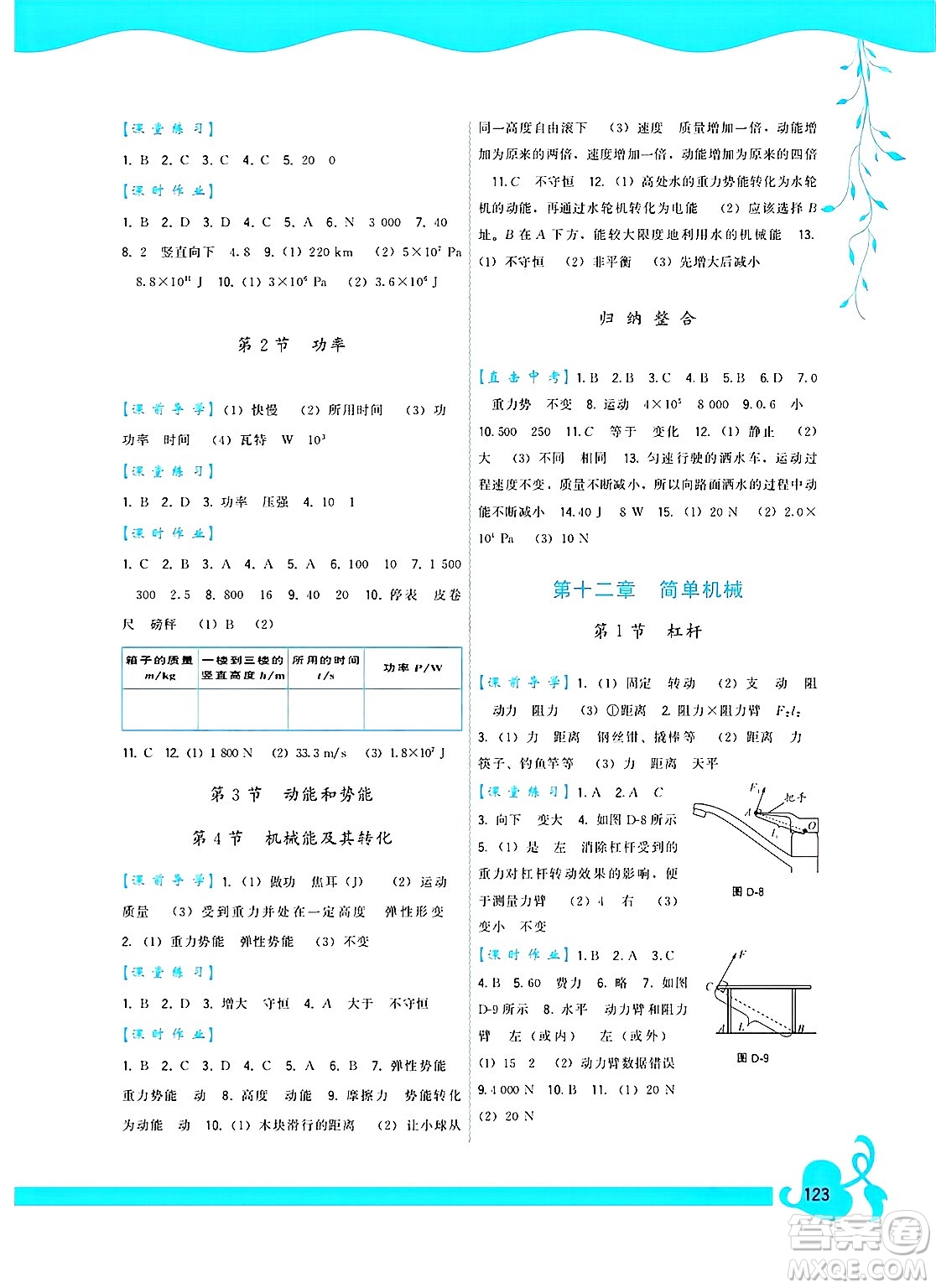 福建人民出版社2025年春頂尖課課練八年級物理下冊人教版答案