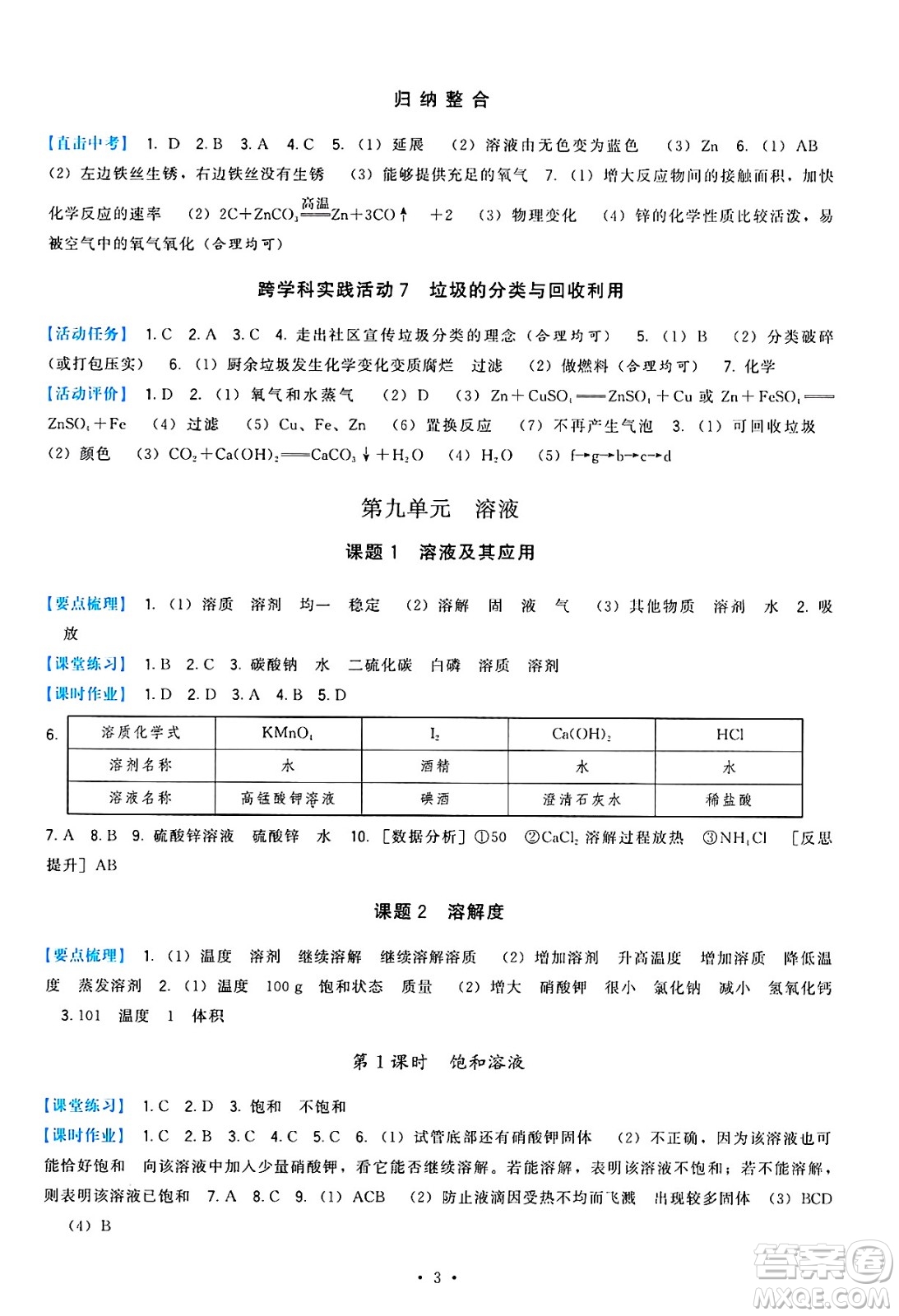 福建人民出版社2025年春頂尖課課練九年級化學(xué)下冊人教版答案