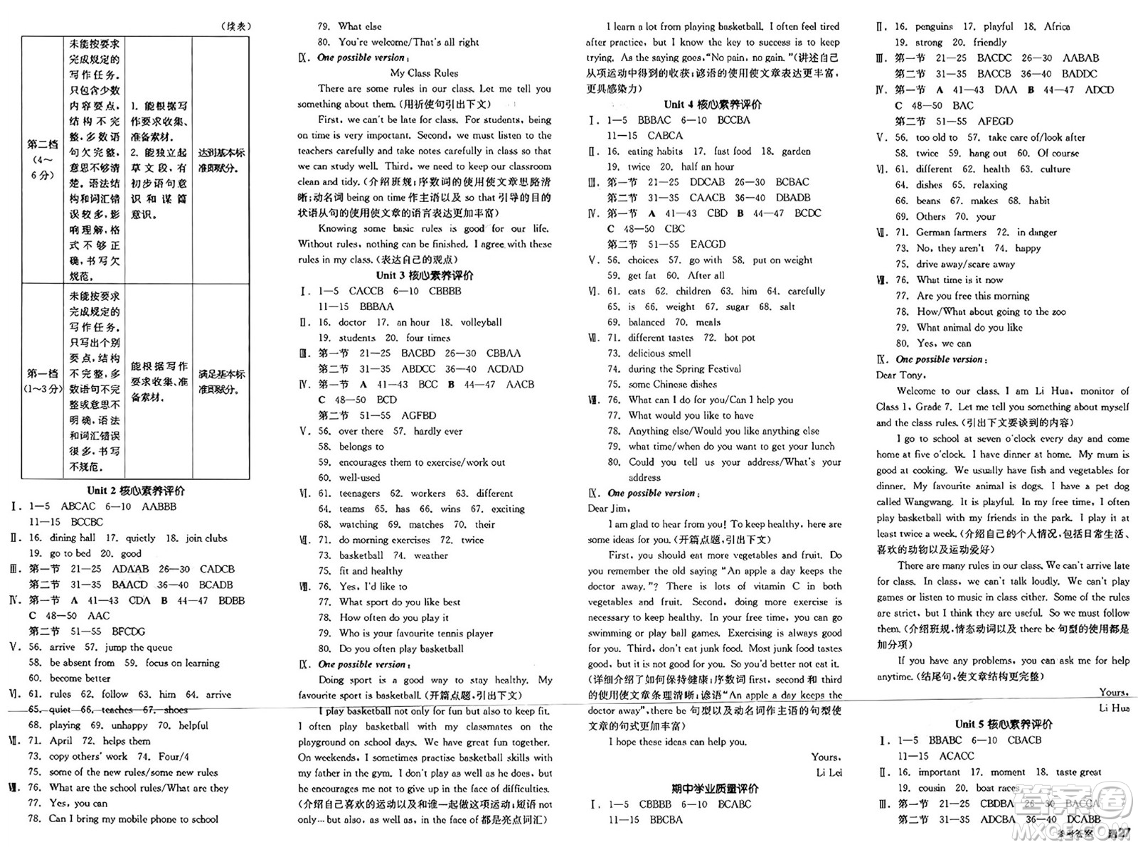 天津人民出版社2025年春全品作業(yè)本七年級(jí)英語(yǔ)下冊(cè)人教版陜西專(zhuān)版答案