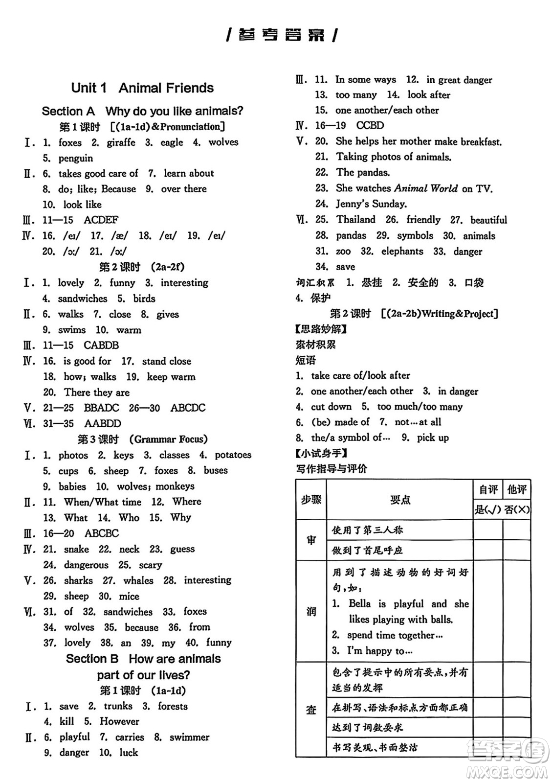 陽光出版社2025年春全品作業(yè)本七年級(jí)英語下冊(cè)人教版吉林專版答案