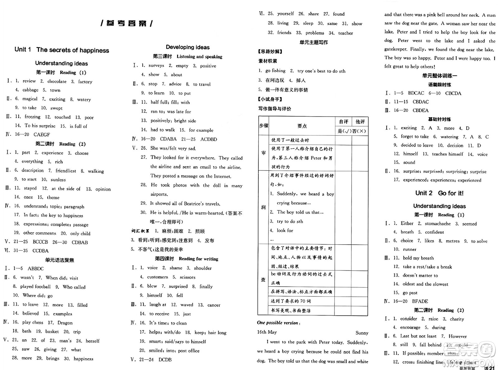 陽光出版社2025年春全品作業(yè)本七年級英語下冊外研版答案