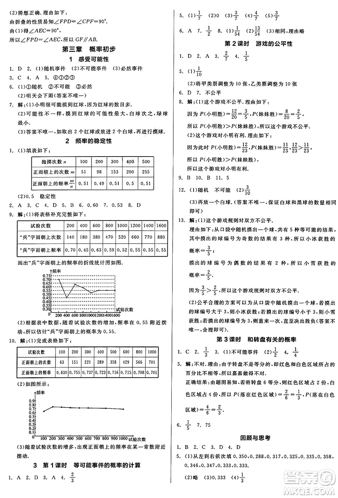 天津人民出版社2025年春全品作業(yè)本七年級(jí)數(shù)學(xué)下冊(cè)北師大版山西專版答案