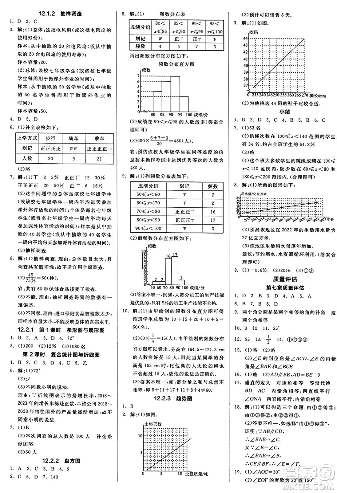 天津人民出版社2025年春全品作業(yè)本七年級(jí)數(shù)學(xué)下冊(cè)人教版內(nèi)蒙古專版答案