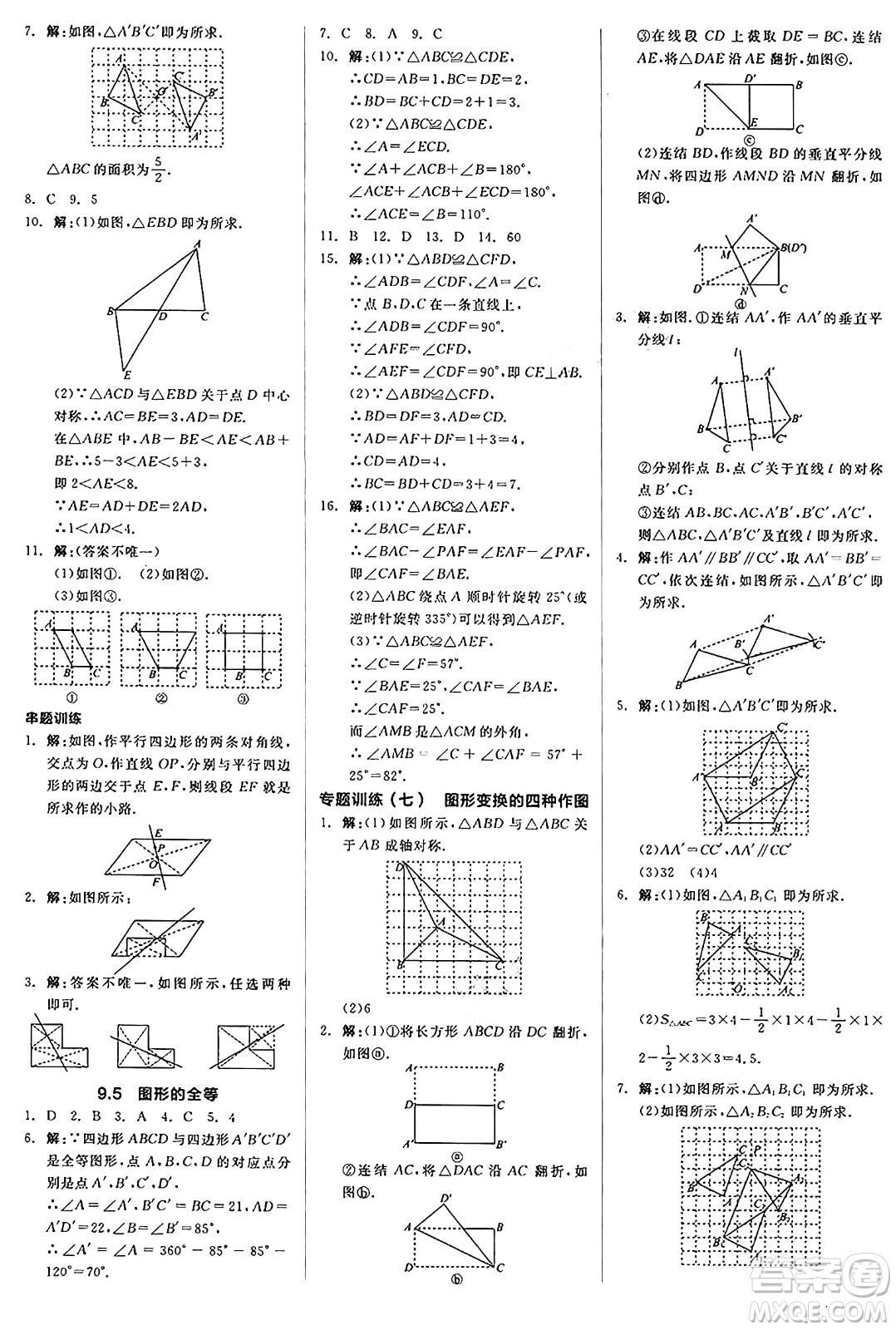 陽光出版社2025年春全品作業(yè)本七年級數學下冊華師版福建專版答案