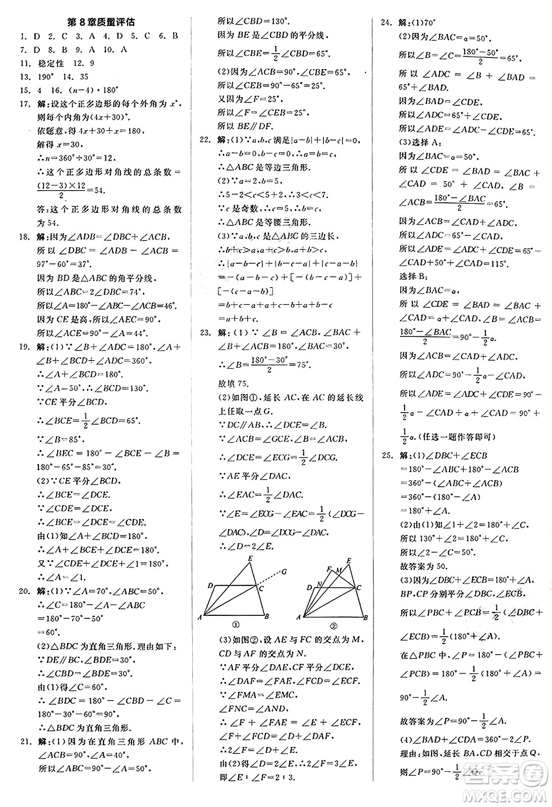 陽光出版社2025年春全品作業(yè)本七年級數學下冊華師版福建專版答案