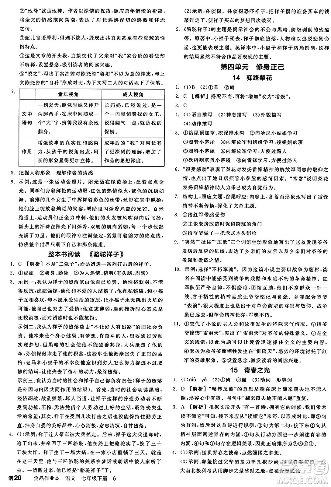 天津人民出版社2025年春全品作業(yè)本七年級(jí)語(yǔ)文下冊(cè)人教版河南專版答案