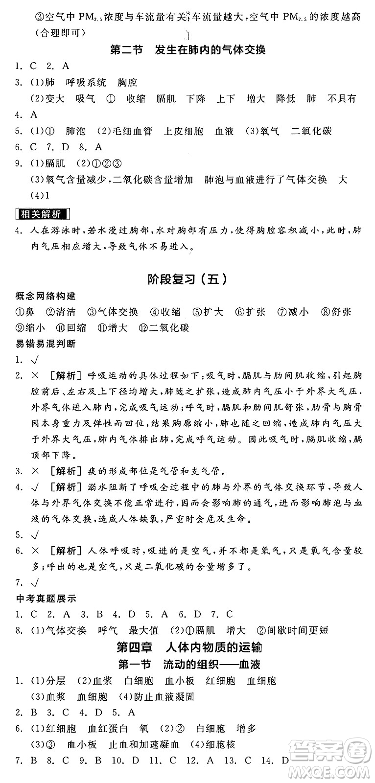 陽光出版社2025年春全品作業(yè)本七年級生物下冊人教版答案