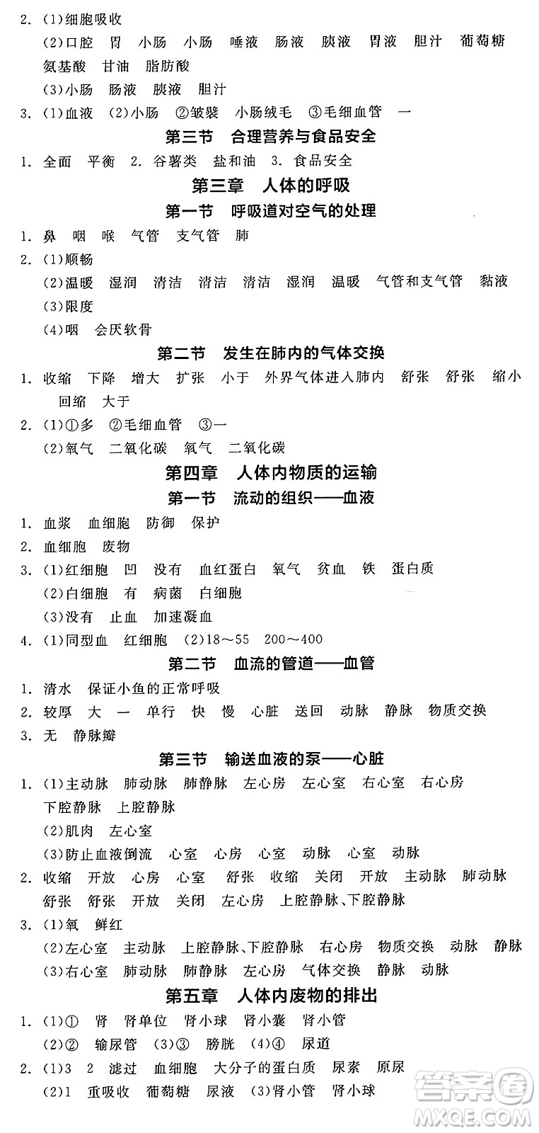 陽光出版社2025年春全品作業(yè)本七年級生物下冊人教版答案