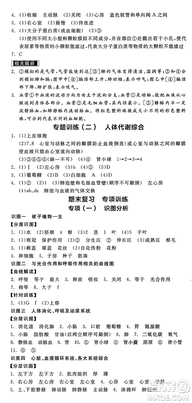 陽光出版社2025年春全品作業(yè)本七年級(jí)生物下冊(cè)人教版內(nèi)蒙古專版答案