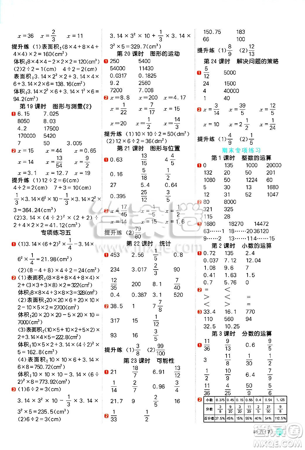江西教育出版社2025年春陽光同學(xué)計(jì)算小達(dá)人六年級數(shù)學(xué)下冊北師大版答案