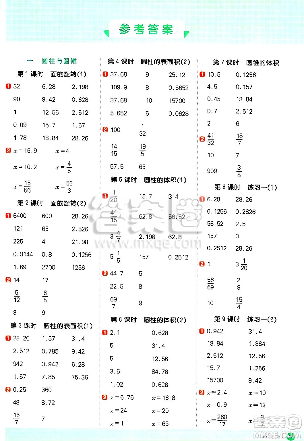 江西教育出版社2025年春陽光同學(xué)計算小達(dá)人六年級數(shù)學(xué)下冊北師大版四川專版答案