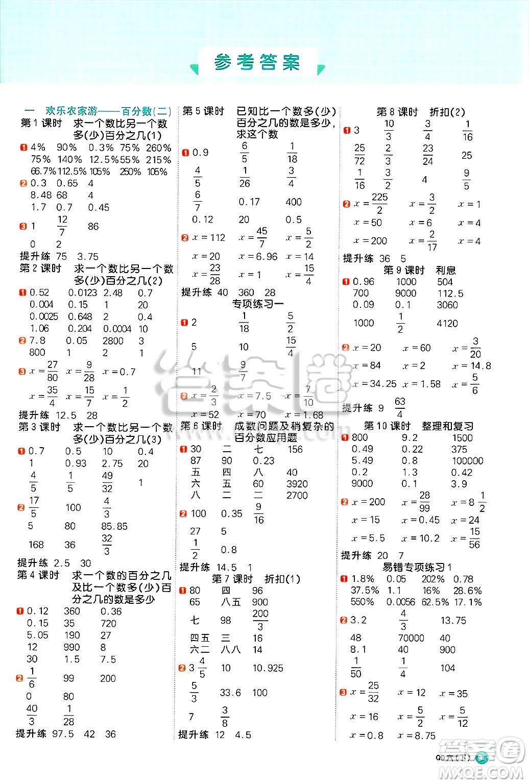江西教育出版社2025年春陽光同學(xué)計算小達(dá)人六年級數(shù)學(xué)下冊青島版答案