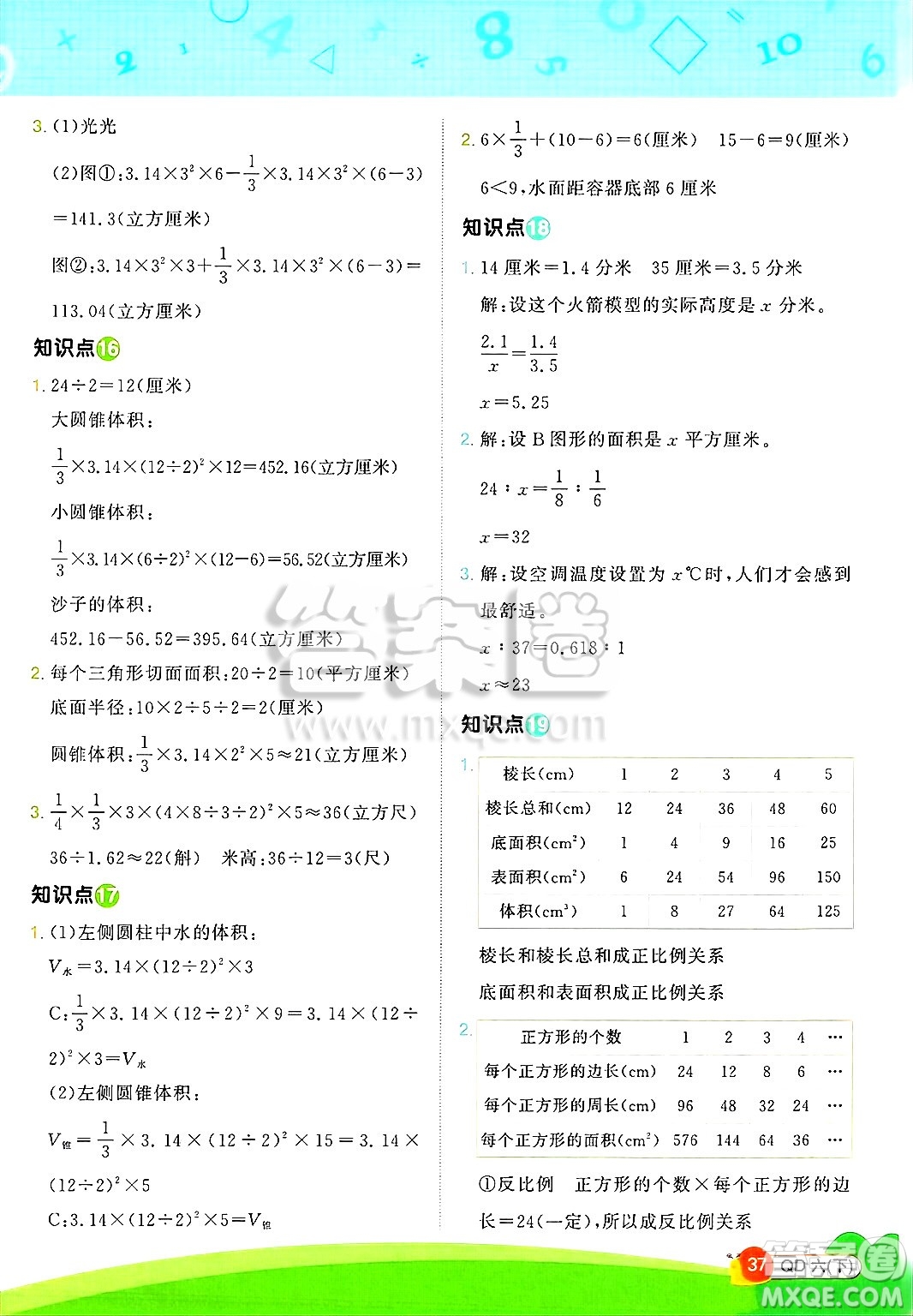 江西教育出版社2025年春陽光同學(xué)計算小達(dá)人六年級數(shù)學(xué)下冊青島版答案