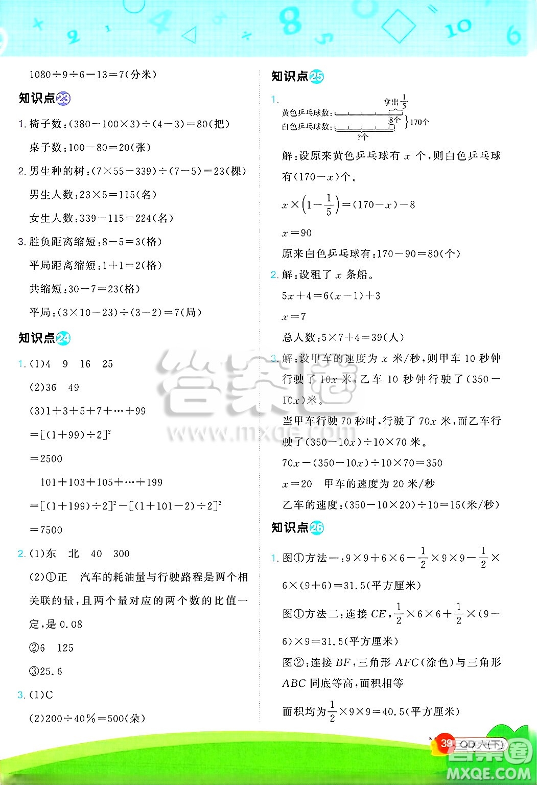 江西教育出版社2025年春陽光同學(xué)計算小達(dá)人六年級數(shù)學(xué)下冊青島版答案