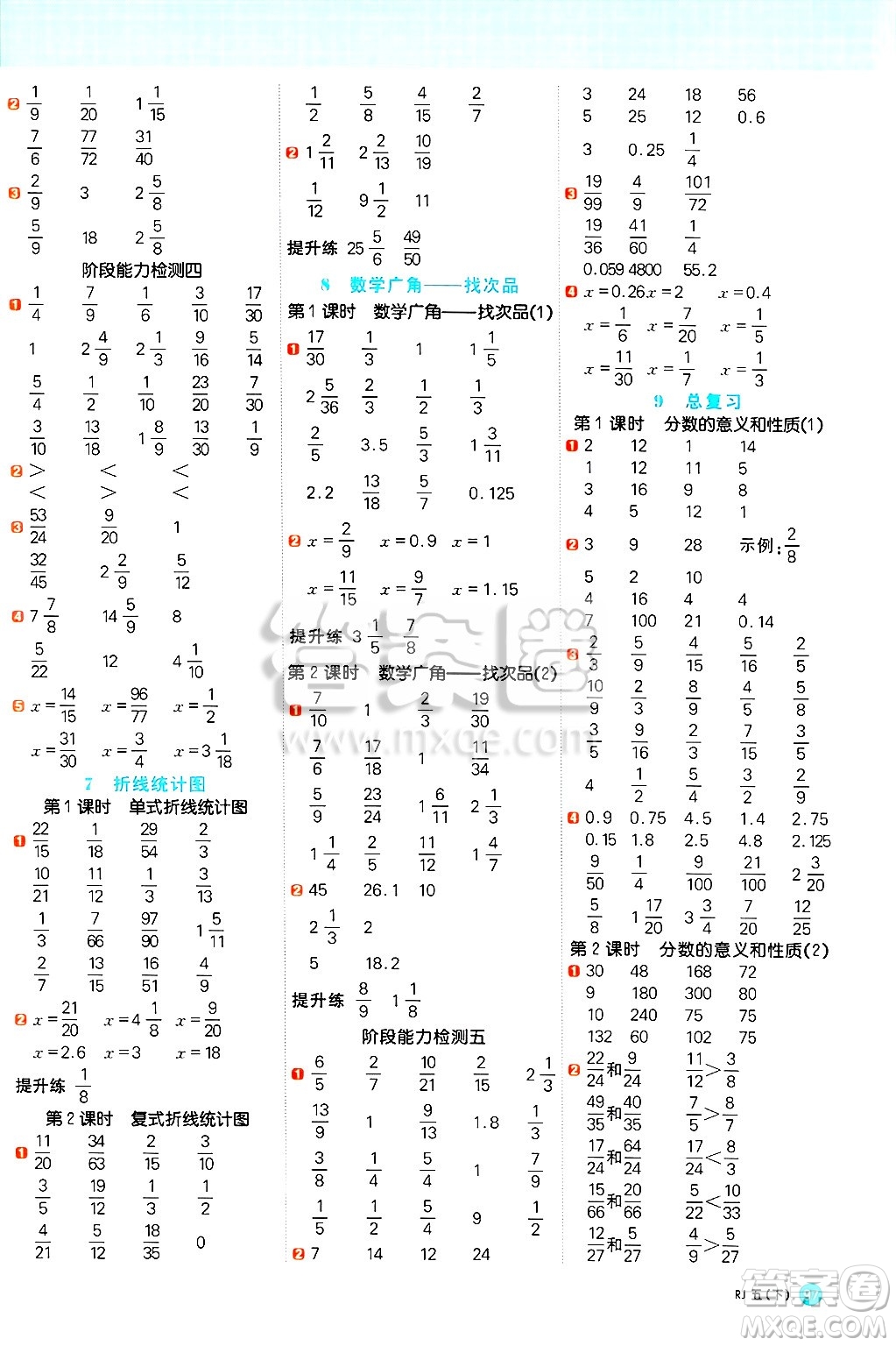 江西教育出版社2025年春陽光同學(xué)計(jì)算小達(dá)人五年級數(shù)學(xué)下冊人教版武漢專版答案