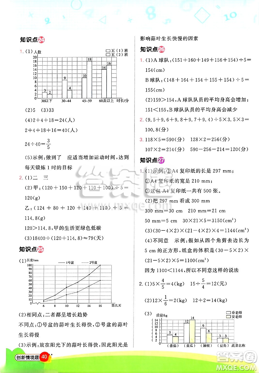 江西教育出版社2025年春陽(yáng)光同學(xué)計(jì)算小達(dá)人五年級(jí)數(shù)學(xué)下冊(cè)北師大版答案