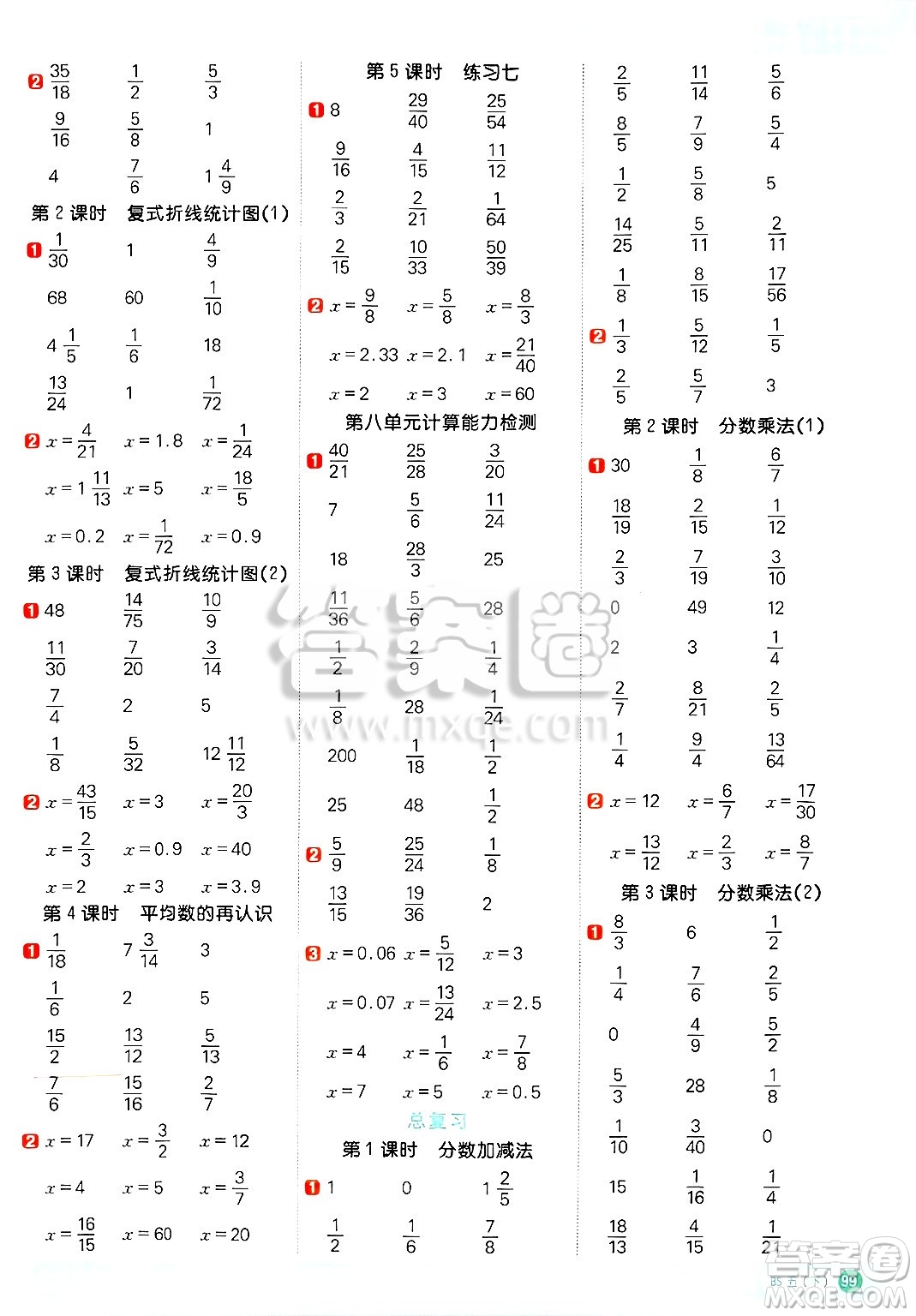 江西教育出版社2025年春陽光同學(xué)計(jì)算小達(dá)人五年級(jí)數(shù)學(xué)下冊(cè)北師大版四川專版答案
