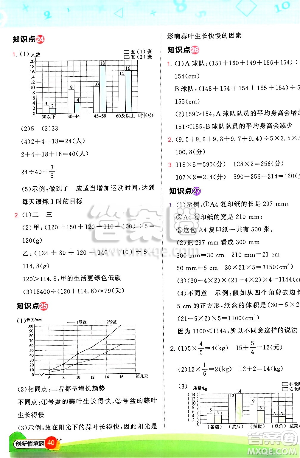江西教育出版社2025年春陽光同學(xué)計(jì)算小達(dá)人五年級(jí)數(shù)學(xué)下冊(cè)北師大版四川專版答案