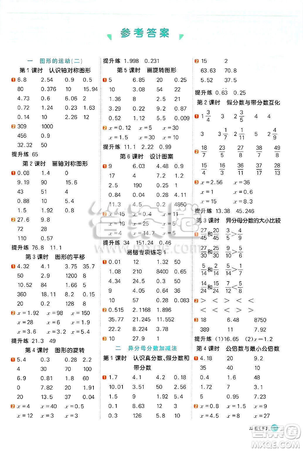 江西教育出版社2025年春陽(yáng)光同學(xué)計(jì)算小達(dá)人五年級(jí)數(shù)學(xué)下冊(cè)冀教版答案
