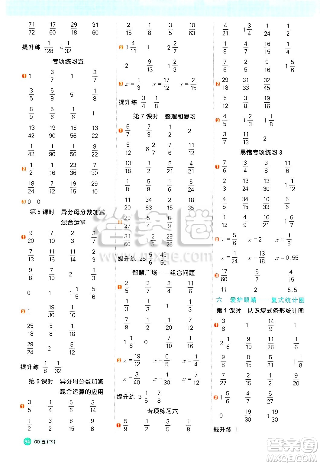 江西教育出版社2025年春陽光同學(xué)計(jì)算小達(dá)人五年級數(shù)學(xué)下冊青島版答案