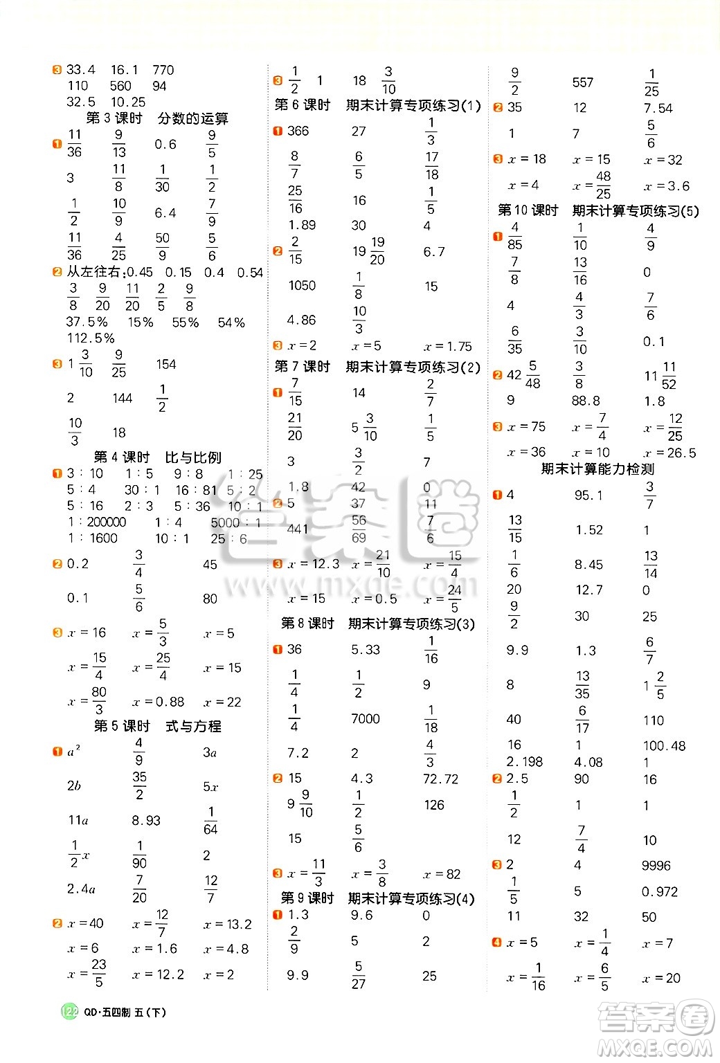 江西教育出版社2025年春陽光同學(xué)計(jì)算小達(dá)人五年級(jí)數(shù)學(xué)下冊(cè)青島版五四制答案