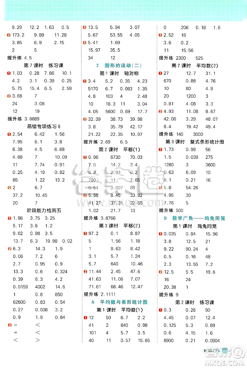 江西教育出版社2025年春陽光同學(xué)計(jì)算小達(dá)人四年級(jí)數(shù)學(xué)下冊人教版武漢專版答案