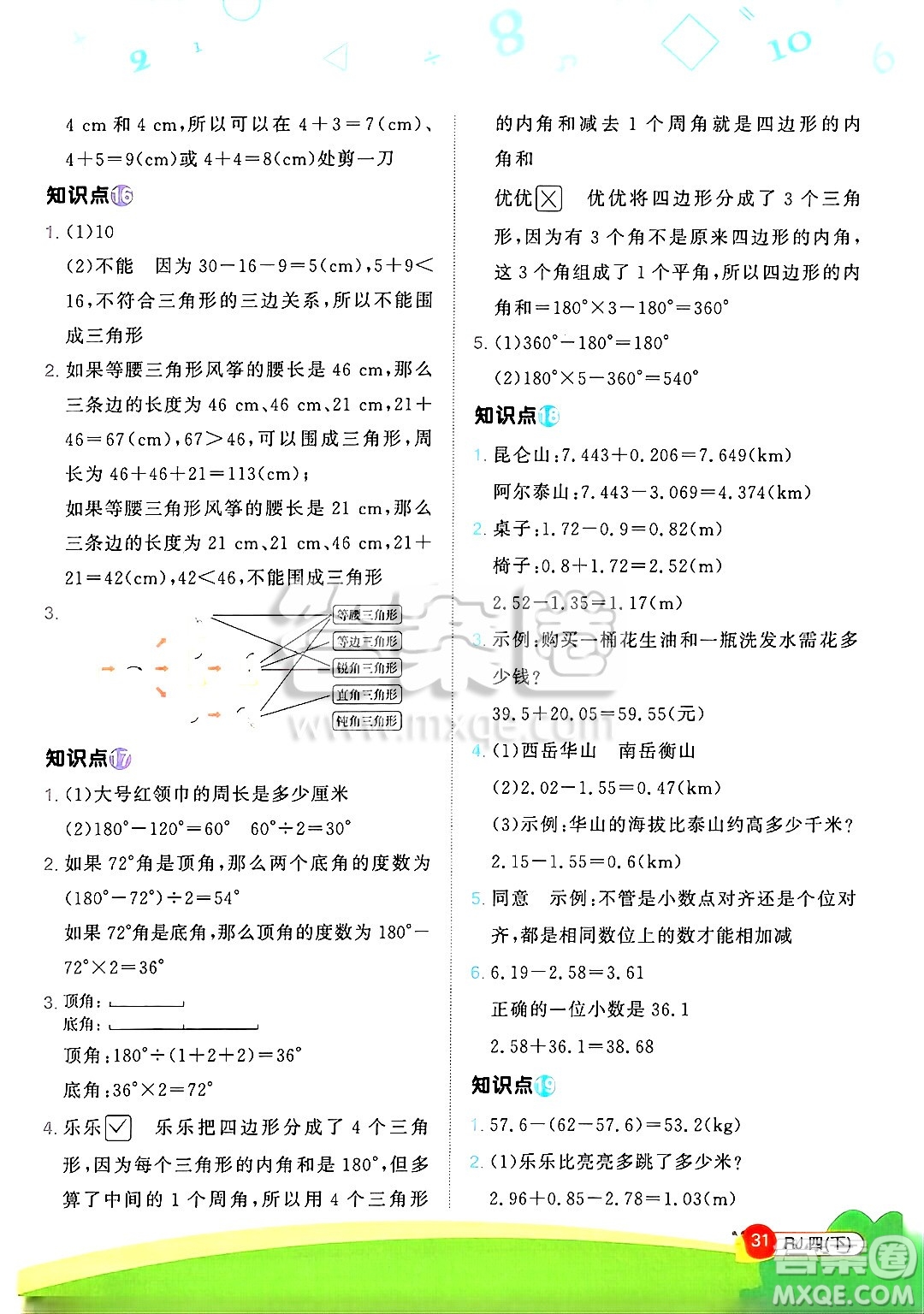 江西教育出版社2025年春陽光同學(xué)計(jì)算小達(dá)人四年級(jí)數(shù)學(xué)下冊人教版武漢專版答案