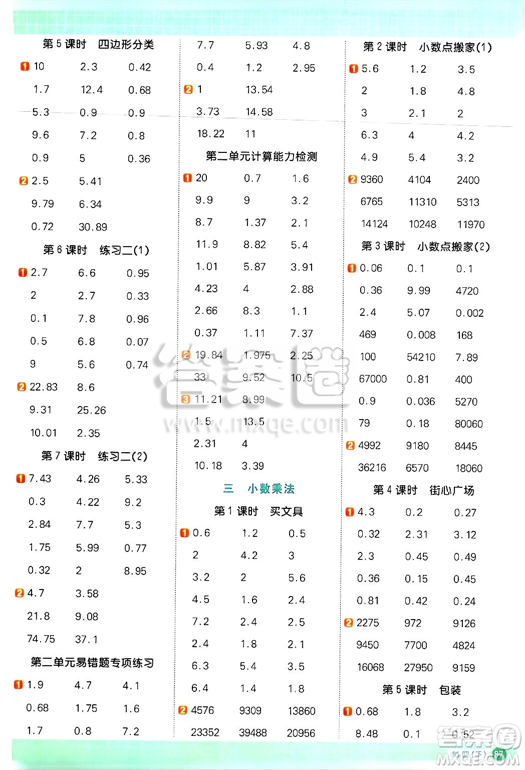 江西教育出版社2025年春陽光同學(xué)計算小達人四年級數(shù)學(xué)下冊北師大版四川專版答案