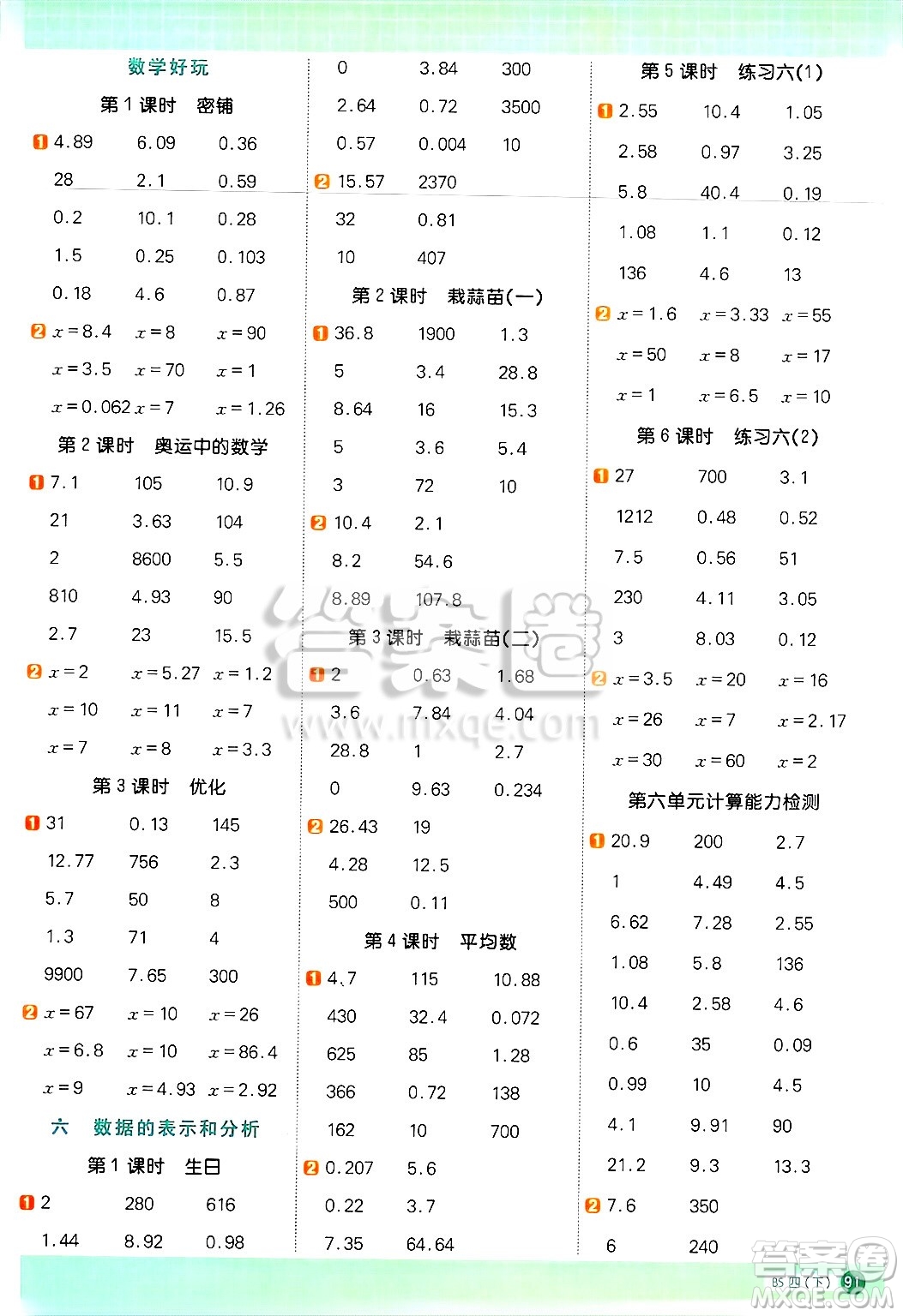 江西教育出版社2025年春陽光同學(xué)計算小達人四年級數(shù)學(xué)下冊北師大版四川專版答案