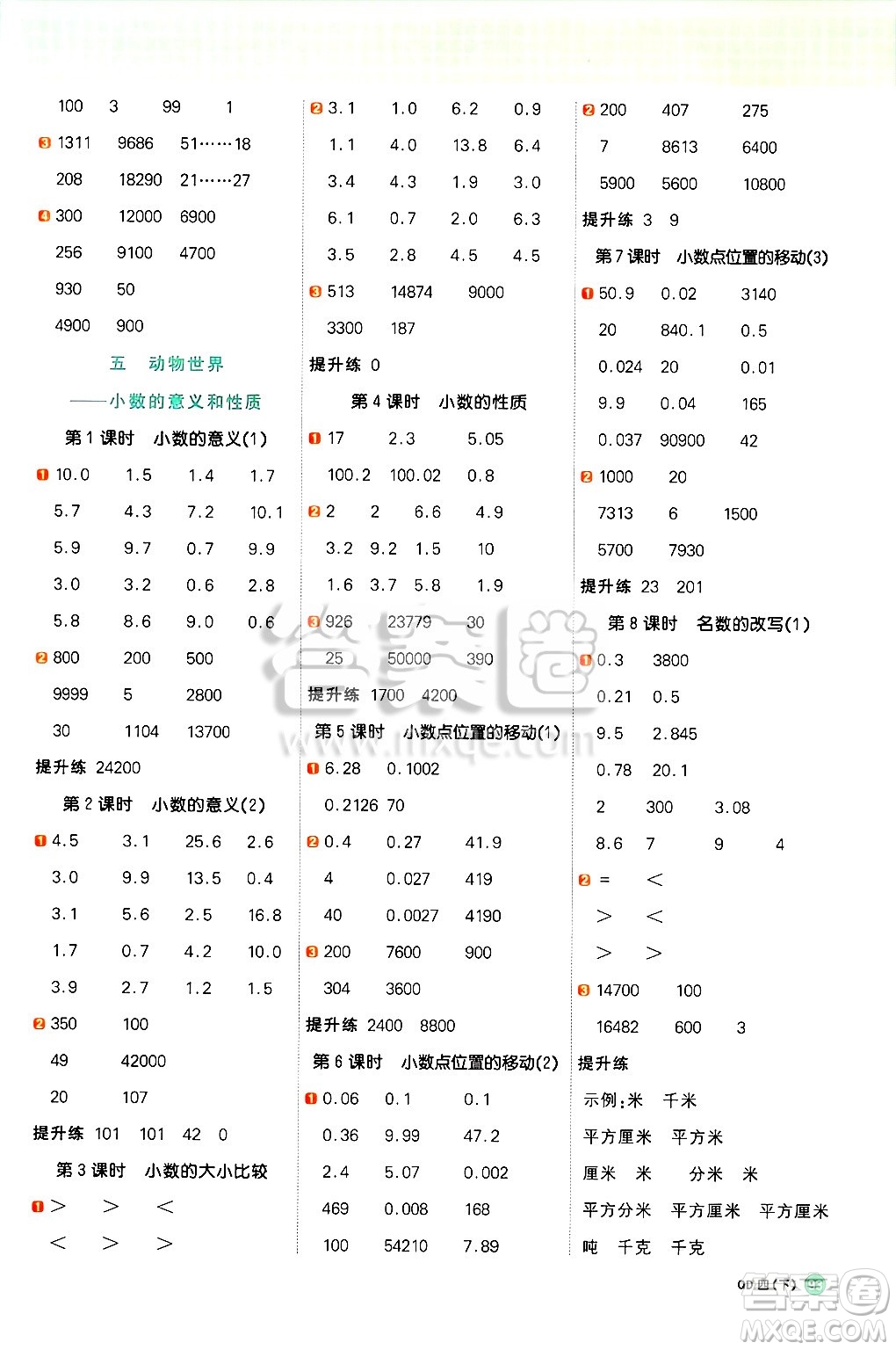 江西教育出版社2025年春陽光同學計算小達人四年級數(shù)學下冊青島版答案