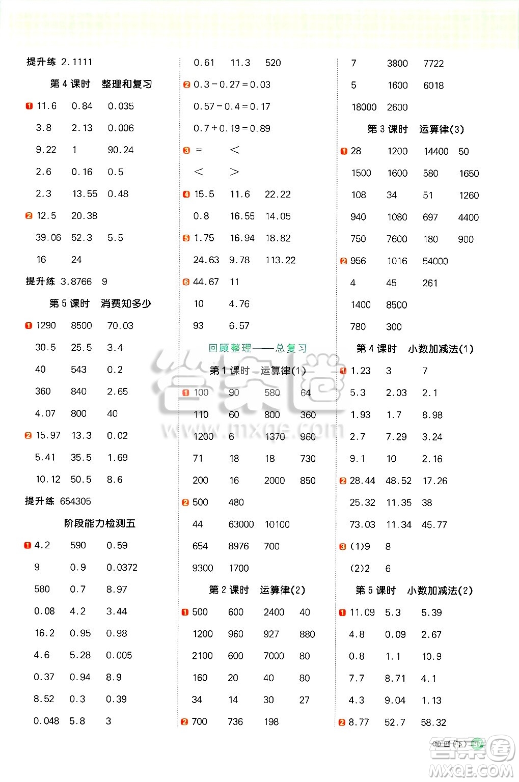 江西教育出版社2025年春陽光同學計算小達人四年級數(shù)學下冊青島版答案