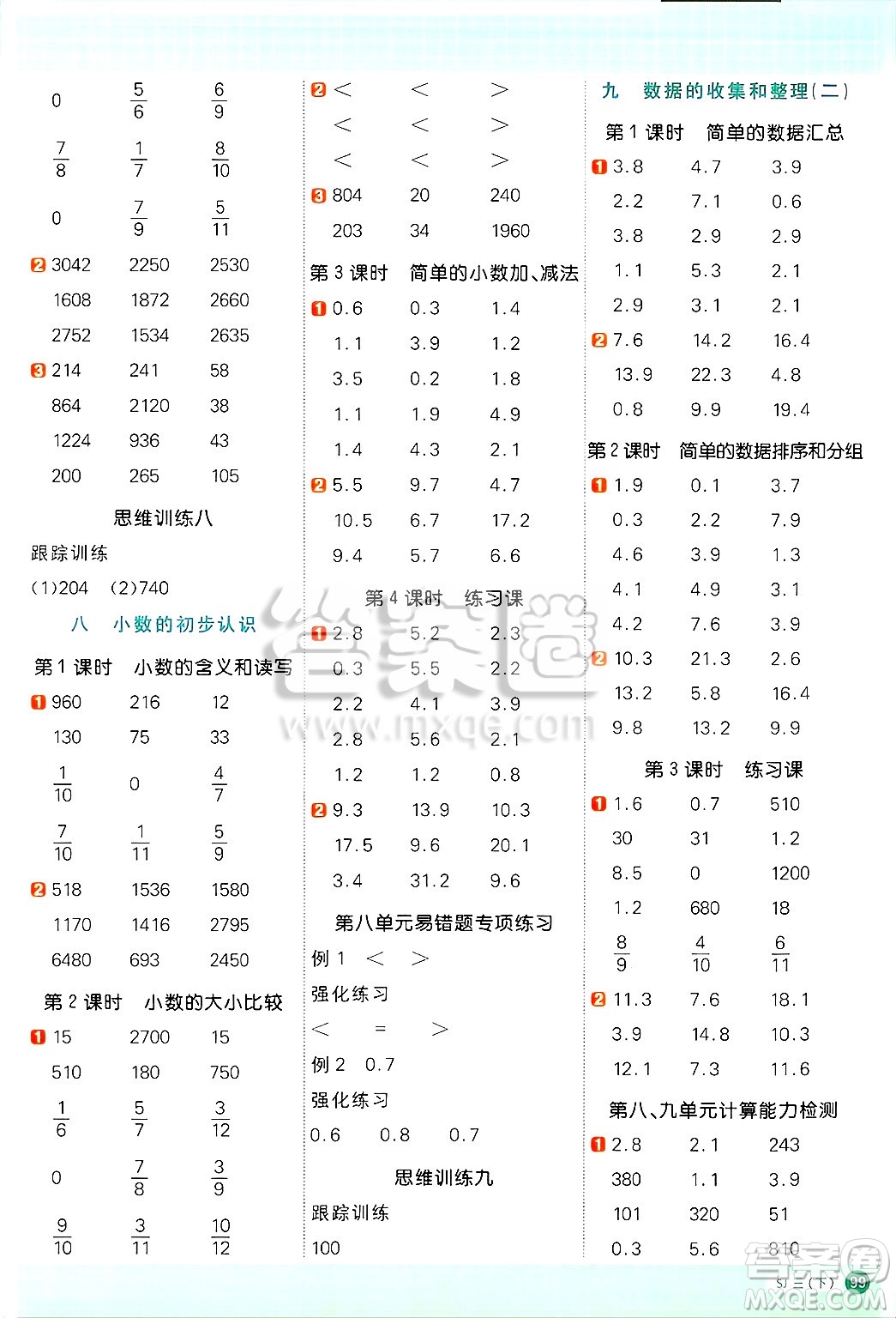 江西教育出版社2025年春陽(yáng)光同學(xué)計(jì)算小達(dá)人三年級(jí)數(shù)學(xué)下冊(cè)蘇教版山西專版答案