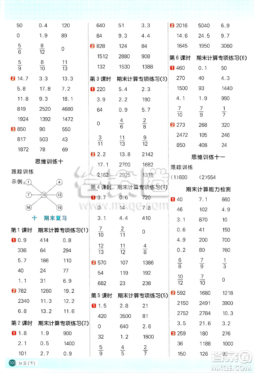 江西教育出版社2025年春陽(yáng)光同學(xué)計(jì)算小達(dá)人三年級(jí)數(shù)學(xué)下冊(cè)蘇教版山西專版答案