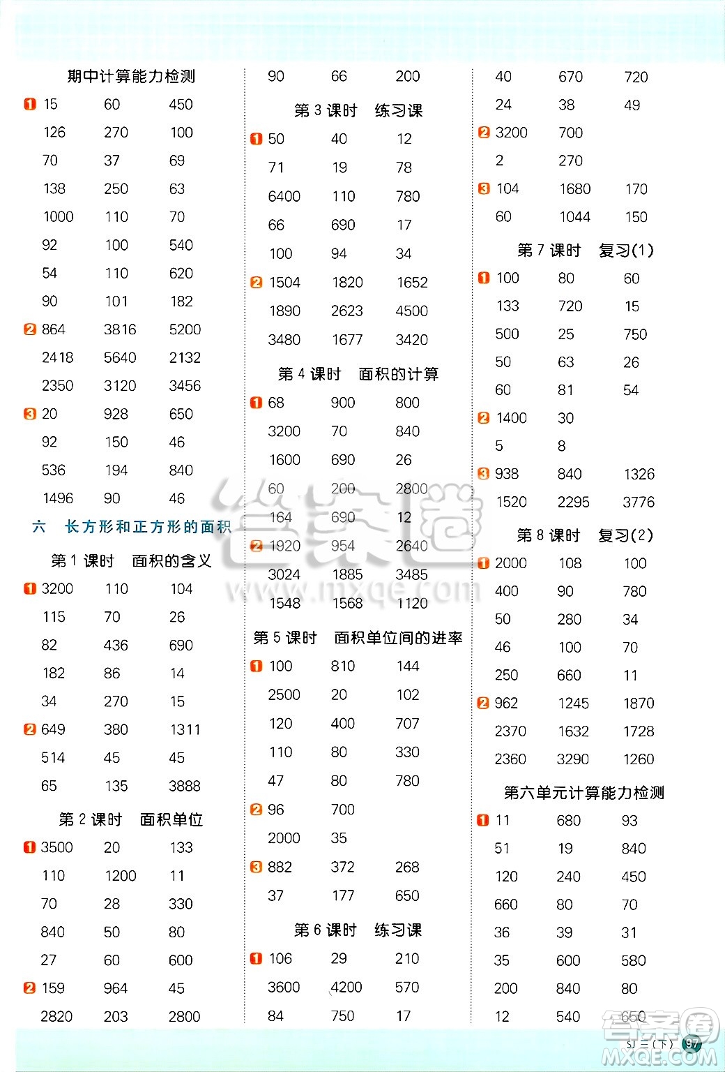 江西教育出版社2025年春陽(yáng)光同學(xué)計(jì)算小達(dá)人三年級(jí)數(shù)學(xué)下冊(cè)蘇教版山西專版答案