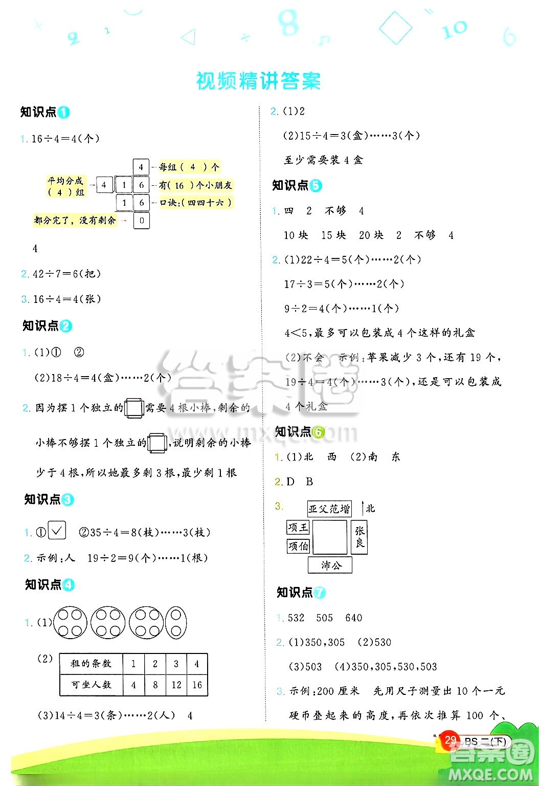 江西教育出版社2025年春陽光同學(xué)計算小達(dá)人二年級數(shù)學(xué)下冊北師大版答案