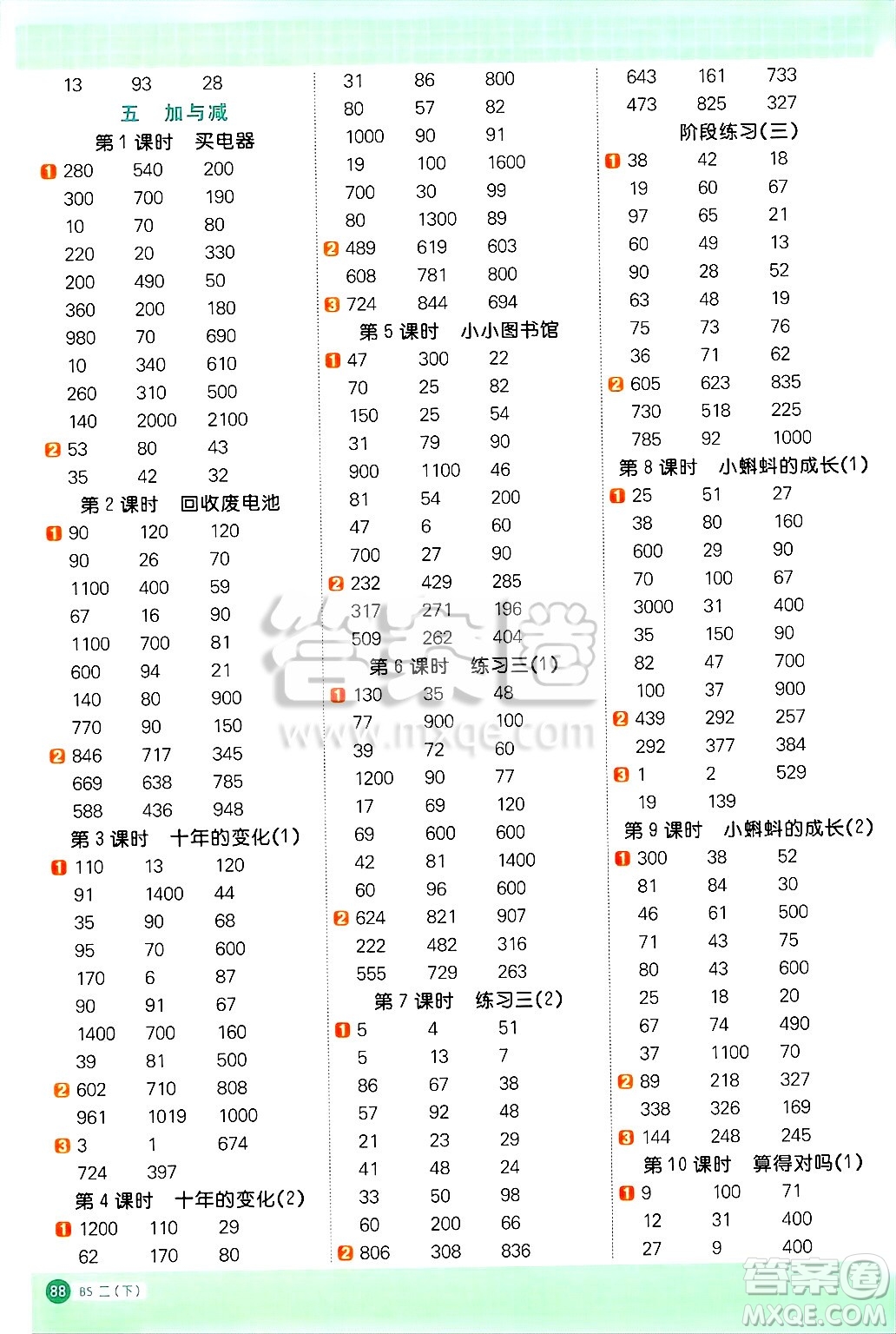 江西教育出版社2025年春陽光同學(xué)計算小達人二年級數(shù)學(xué)下冊北師大版四川專版答案