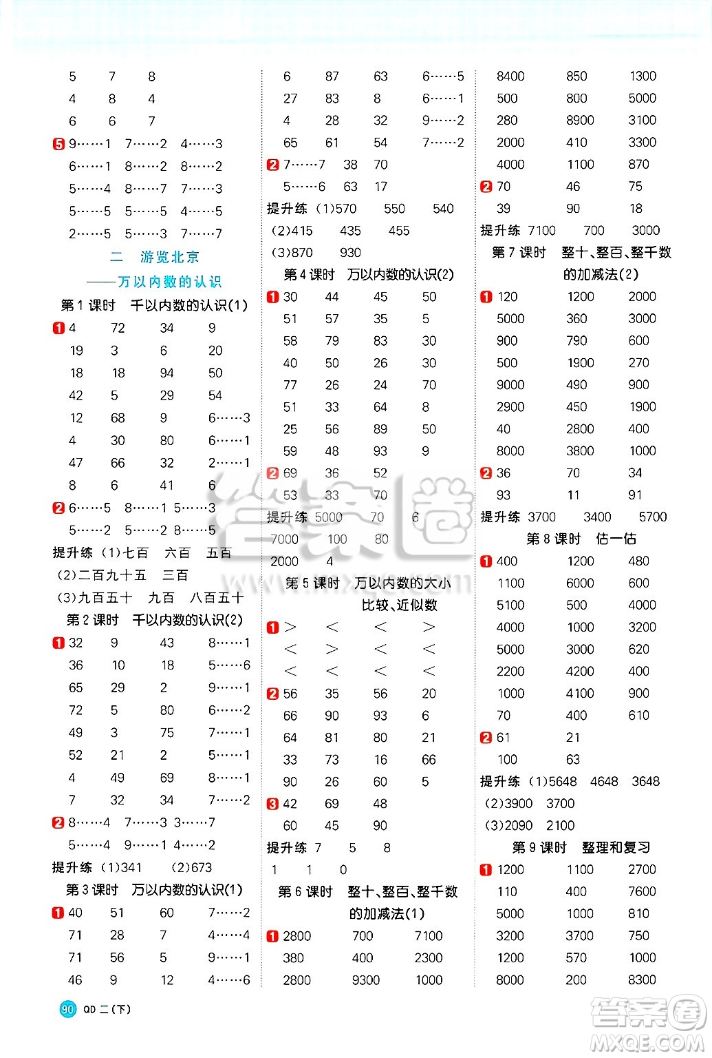 江西教育出版社2025年春陽光同學計算小達人二年級數(shù)學下冊青島版答案
